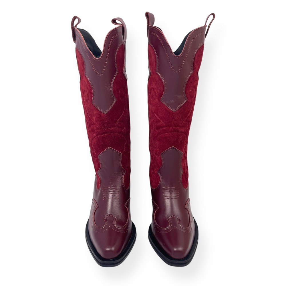 NWT Pilcro Anthropologie Western Red Cowboy Boots EU 39 Leather Suede $280 - Picture 7 of 16